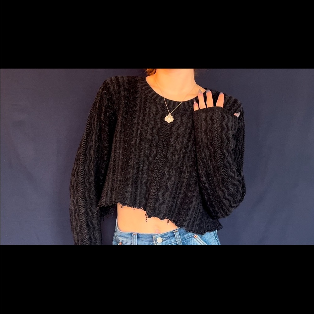 Black Long Sleeve Textured Top